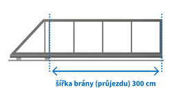Posuvná brána STANDARD, šířka 300 cm, výška 200 cm,  lakovaný rám, výplň Train bez laku
